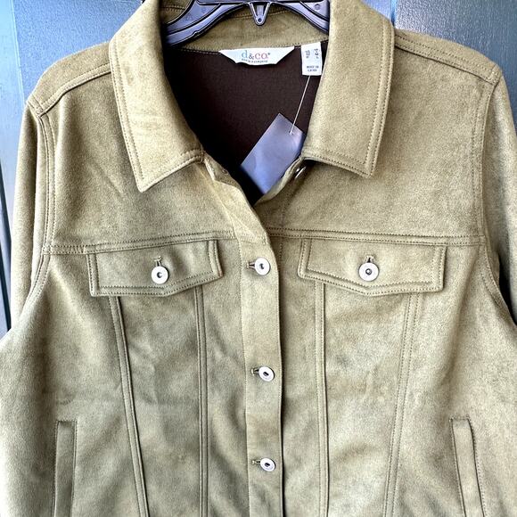 NWT Denim & Co. QVC Classic Faux Suede Jacket in jungle Olive Sz M Fall Autumn - Picture 3 of 9